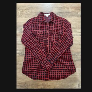 Michael Kors Red and Black Grid Pattern Top